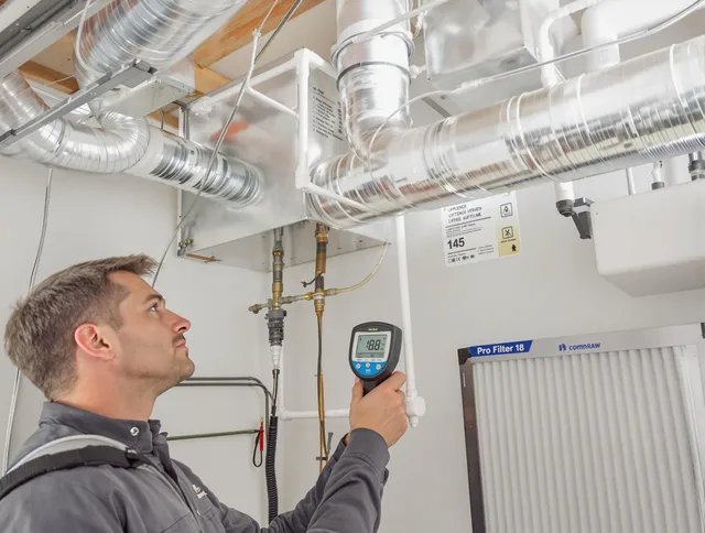 Lincoln Air Duct Cleaning expert conducting detailed filter system inspection using diagnostic tools in Lincoln