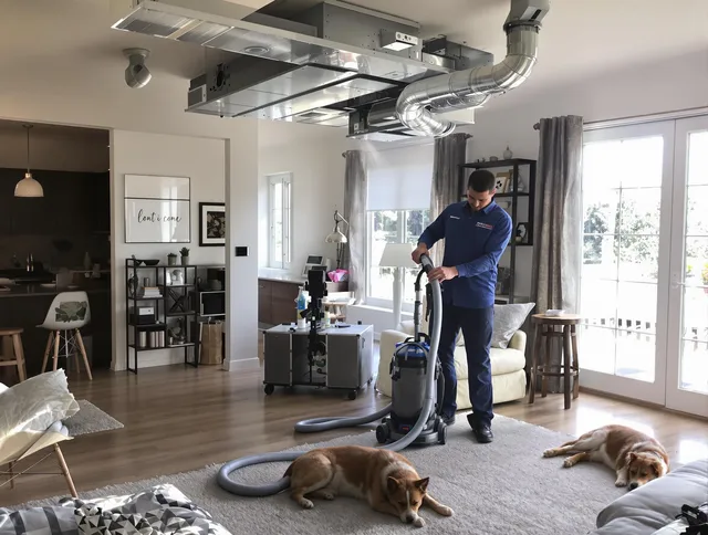 Lincoln Air Duct Cleaning technician performing detailed indoor duct cleaning for improved air quality in Lincoln
