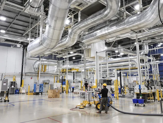 Lincoln Air Duct Cleaning team performing comprehensive industrial duct cleaning at a large facility in Lincoln